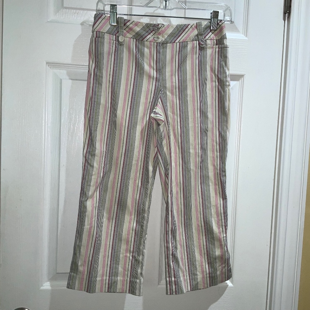 Striped Wide-Leg Crop Pants in Cream and Pink